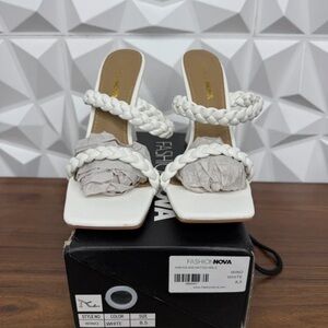 Fashion Nova White Braided Strap Heels